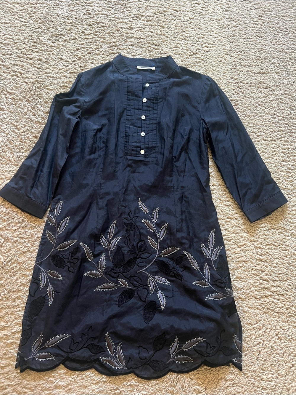 Coldwater Creek Black Embroidered Long-Sleeve Tunic Dress